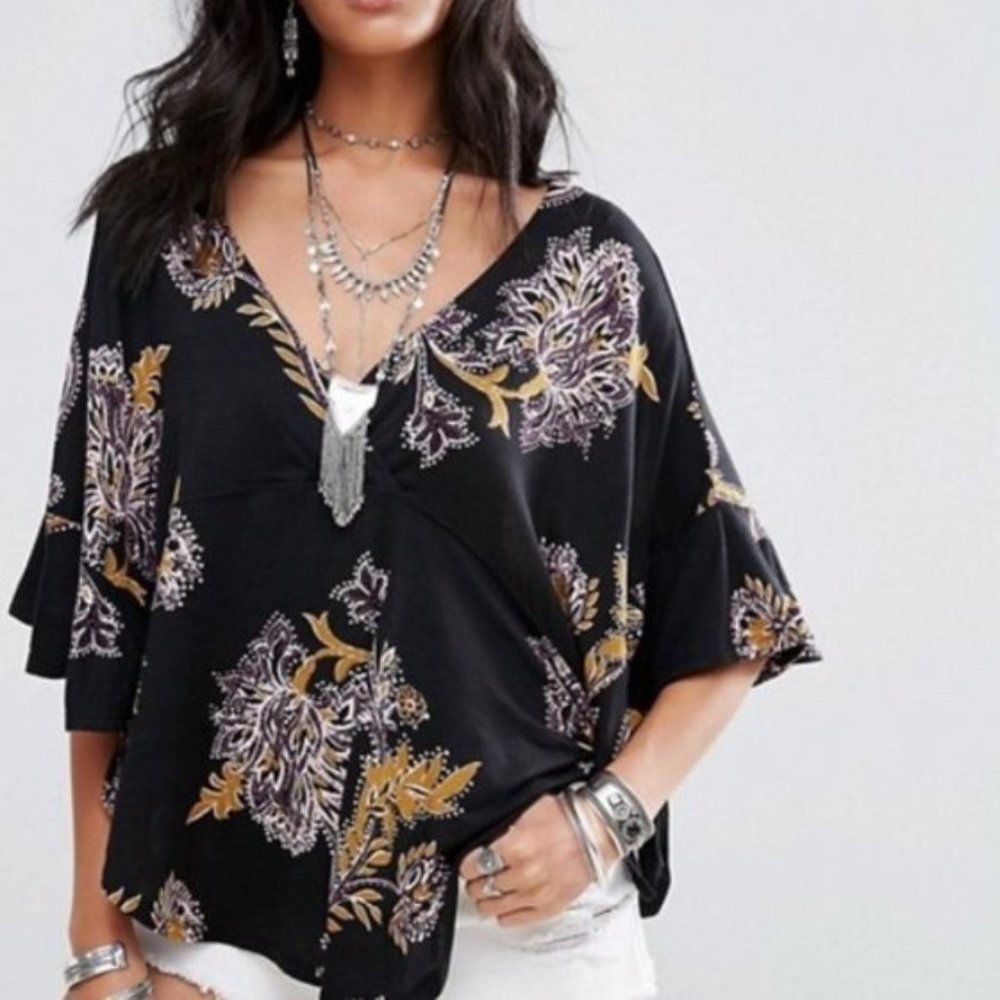 FREE PEOPLE Maui Wowie Side Tie Flutter Sleeve Top EUC sz XS